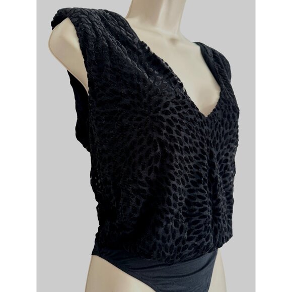 Ramy Brook Regina Velvet Burnout Bodysuit Size XS Black NWT $278 Sleeveless - Picture 8 of 14